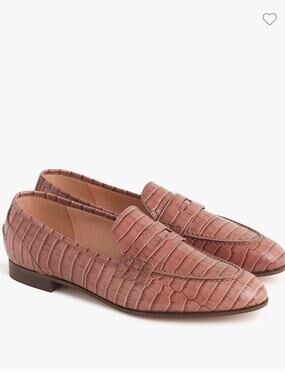 J. Crew Academy Penny Leather Loafers Size 8.5 Croc Embossed Pinkish Brown